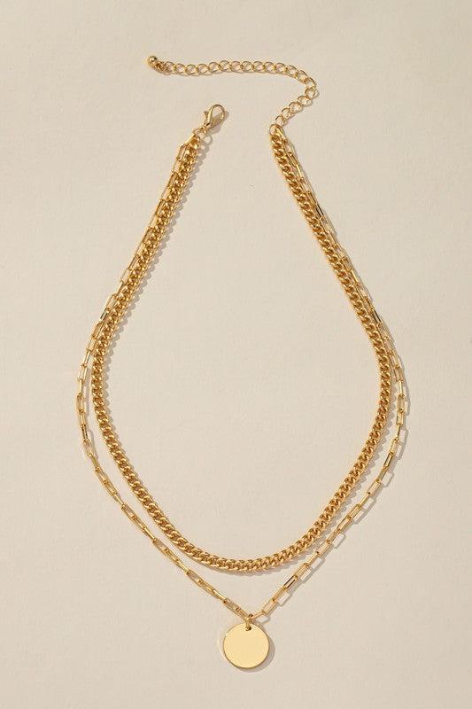 Double Chain + Disc Necklace
