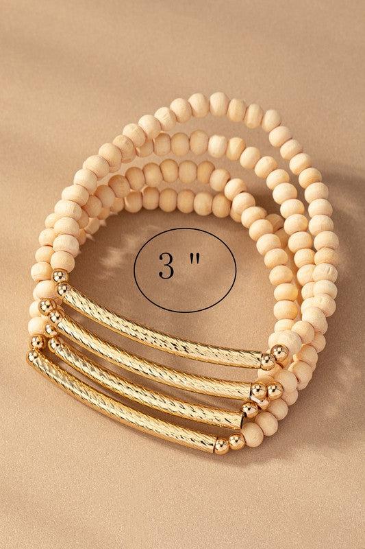 Wood Bead Stretch Bracelet Set | Natural