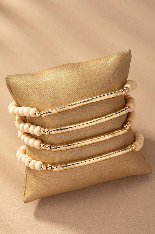 Wood Bead Stretch Bracelet Set | Natural