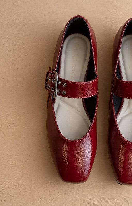 Kailey Squared Toe Mary Janes | Red