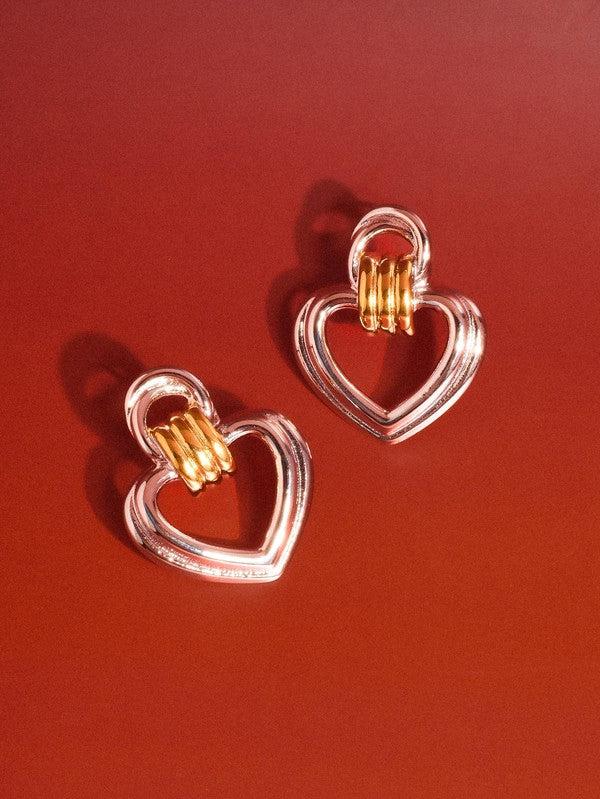 Mixed Metal Heart Hoops