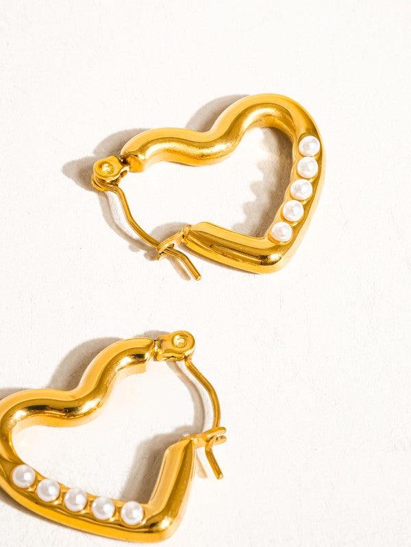 Pearl Accent Heart Hoops