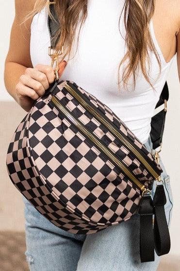 Leena Double Zipper Crossbody Bag | Mocha/Black