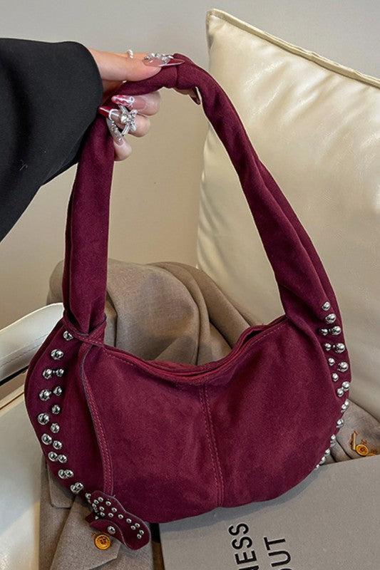Studded Faux Suede Bag