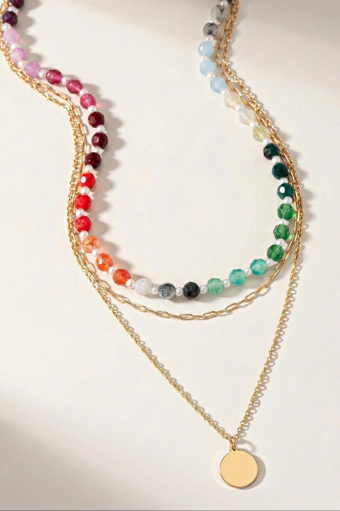 Triple Layered Bead + Charm Necklace