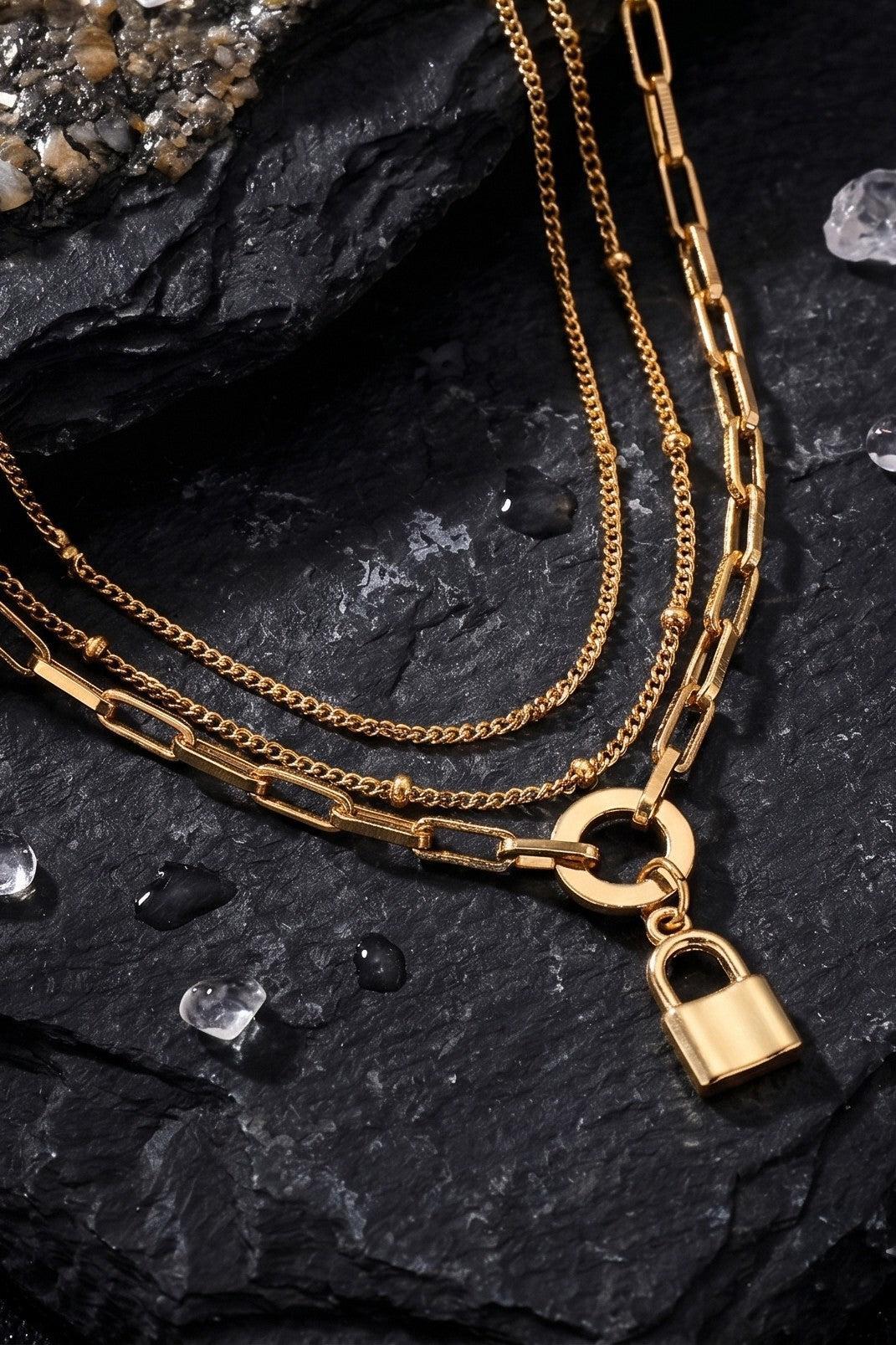 Layered Lock Necklace Set