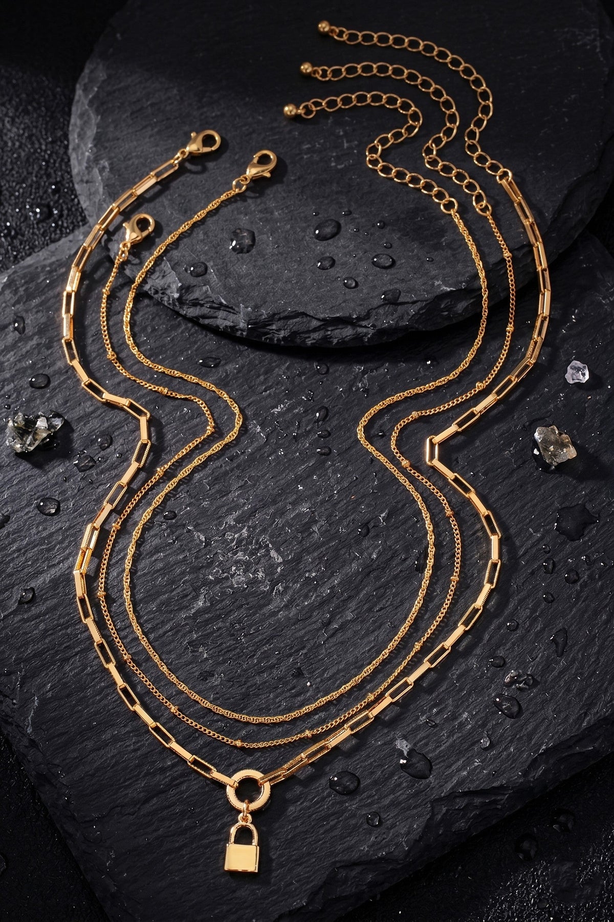Layered Lock Necklace Set