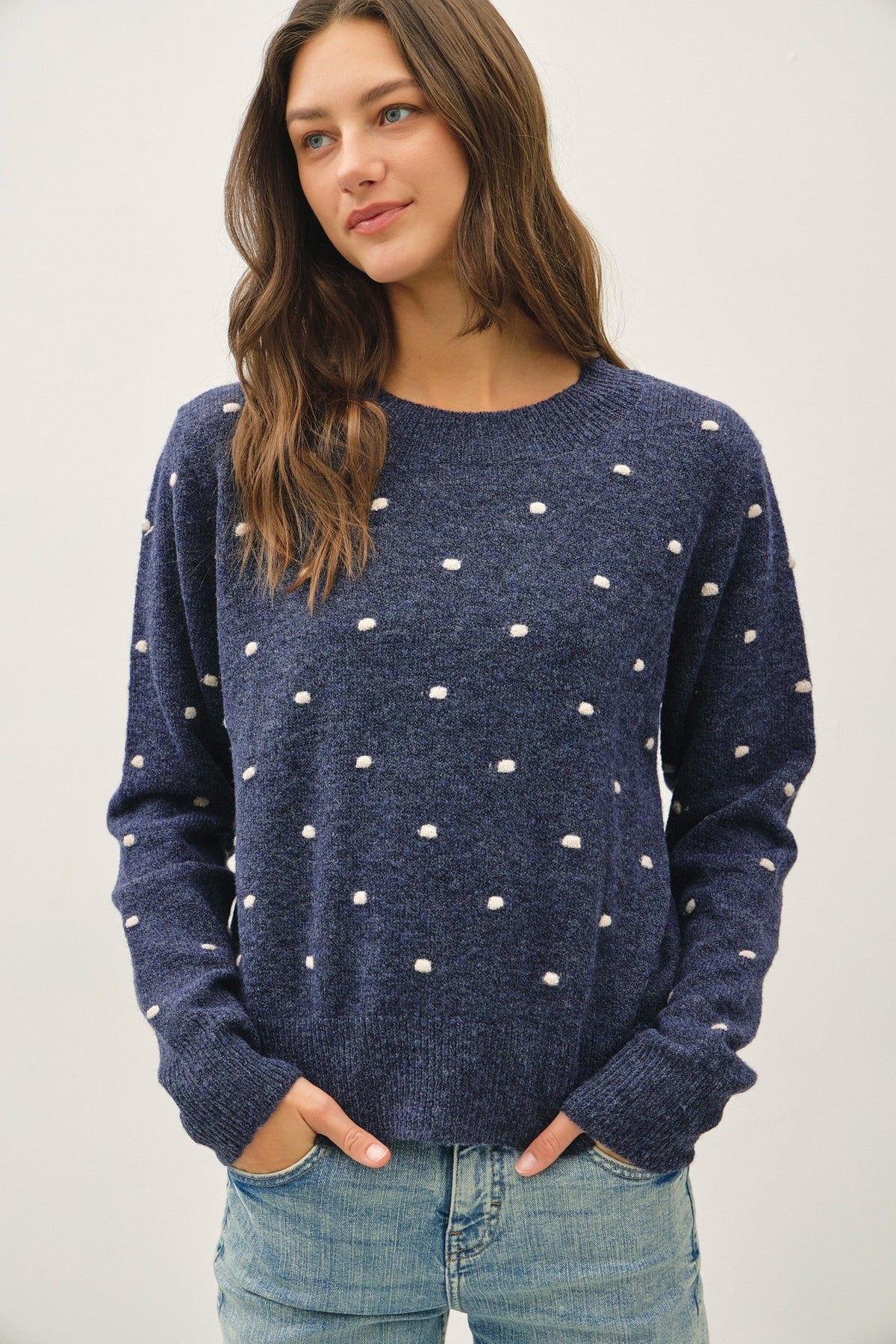 Dotted Embroidery Crewneck Sweater