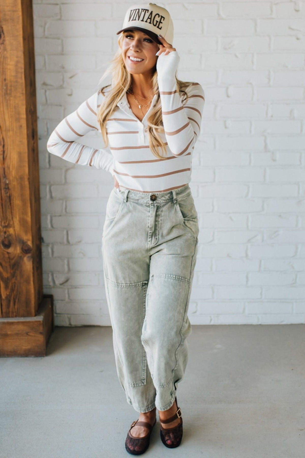 Ace Knee Patch Barrel Jeans | Light Olive - SO ME