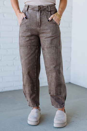 Ace Knee Patch Barrel Jeans | Brown - SO ME