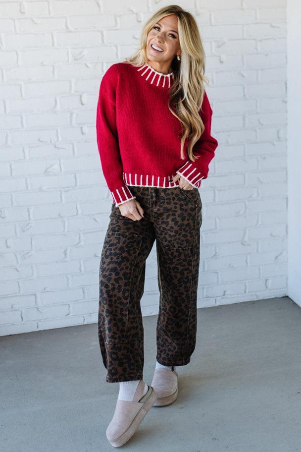 Ace Knee Patch Barrel Jeans | Mocha Leopard - SO ME