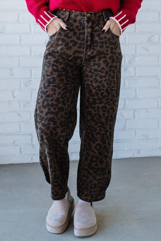 Ace Knee Patch Barrel Jeans | Mocha Leopard - SO ME
