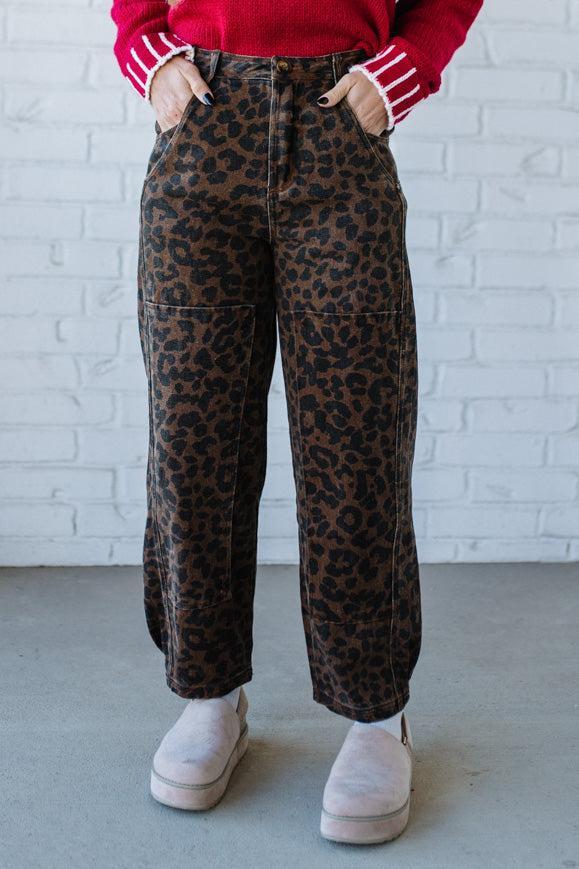Ace Knee Patch Barrel Jeans | Mocha Leopard - SO ME