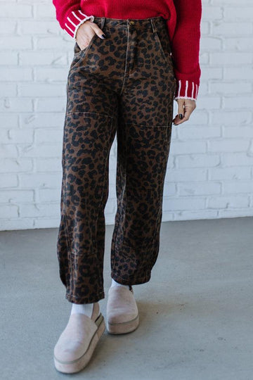 Ace Knee Patch Barrel Jeans | Mocha Leopard - SO ME