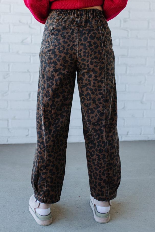 Ace Knee Patch Barrel Jeans | Mocha Leopard - SO ME