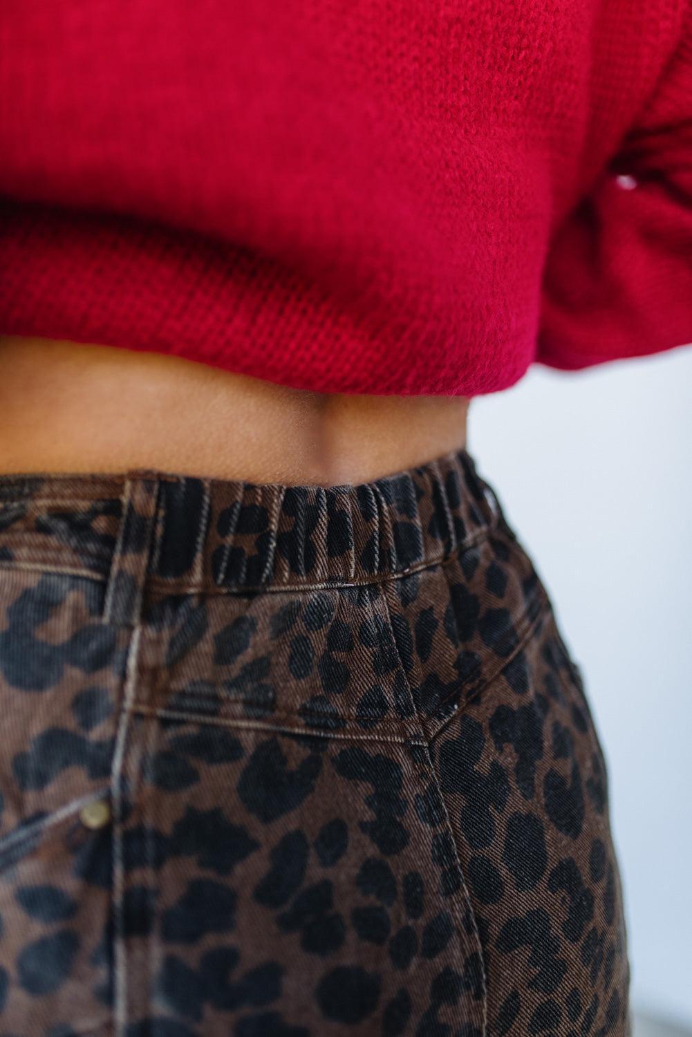 Ace Knee Patch Barrel Jeans | Mocha Leopard - SO ME
