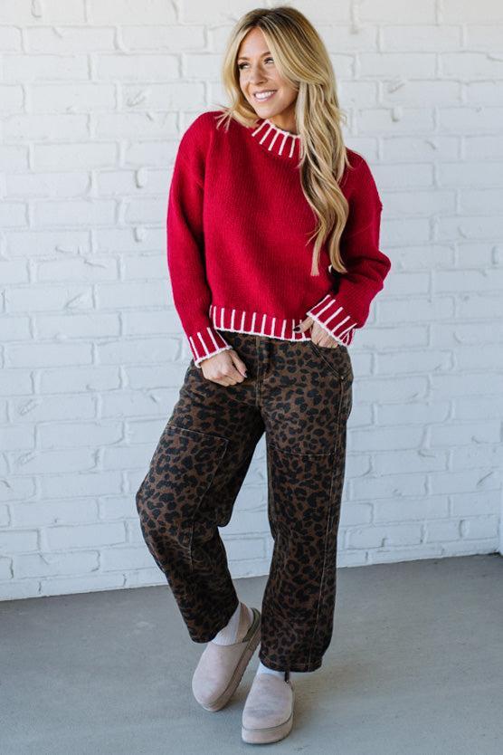 Ace Knee Patch Barrel Jeans | Mocha Leopard - SO ME