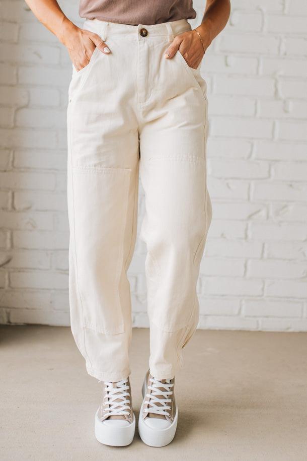 Ace Knee Patch Barrel Jeans | Oatmeal - SO ME