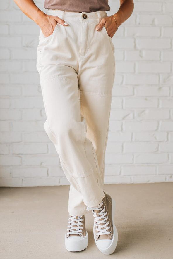 Ace Knee Patch Barrel Jeans | Oatmeal - SO ME