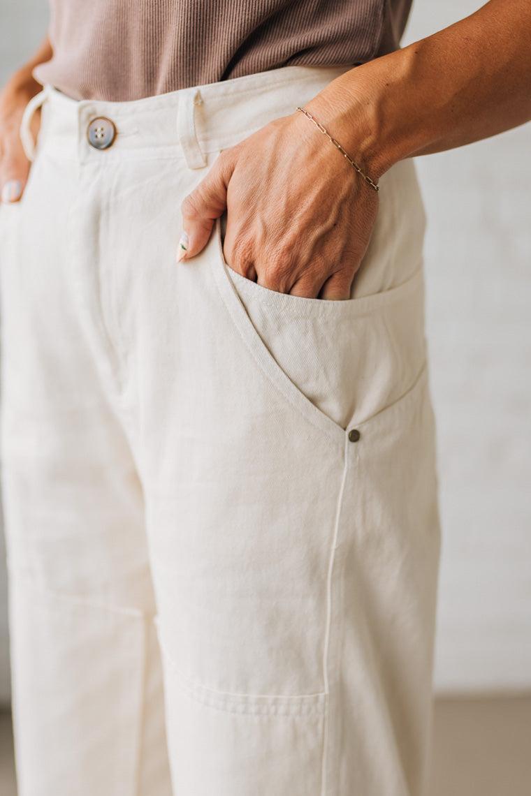 Ace Knee Patch Barrel Jeans | Oatmeal - SO ME