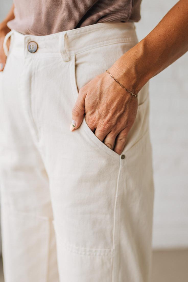 Ace Knee Patch Barrel Jeans | Oatmeal - SO ME