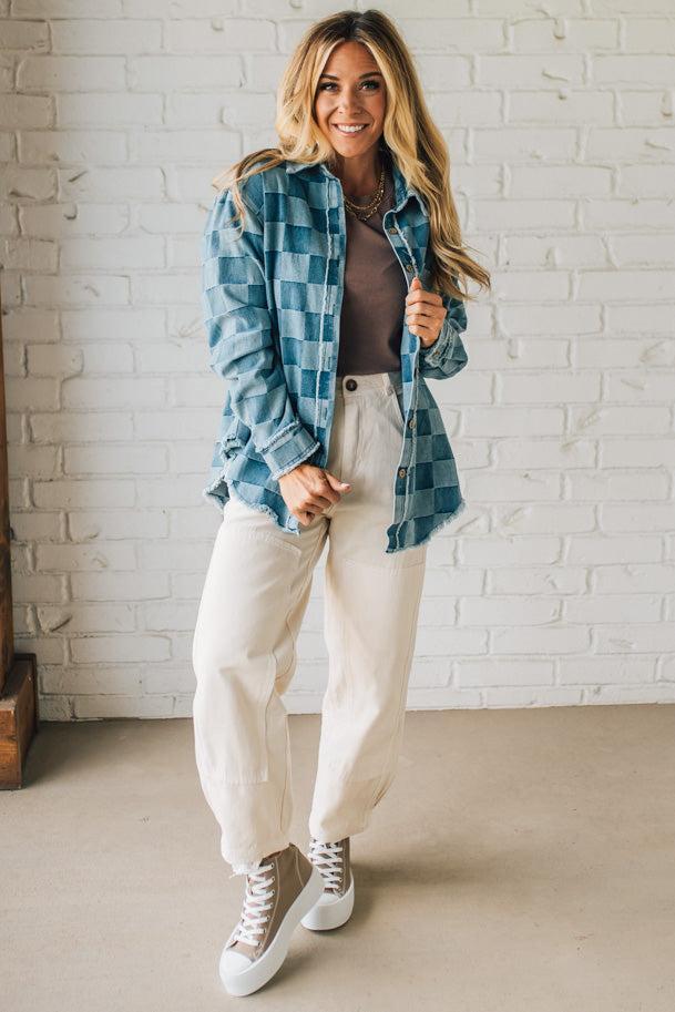 Ace Knee Patch Barrel Jeans | Oatmeal - SO ME