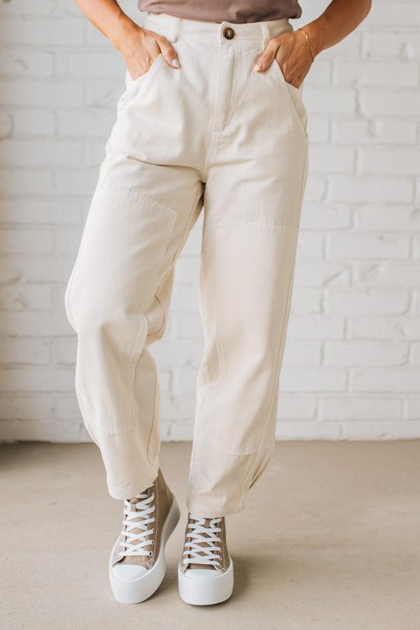 Ace Knee Patch Barrel Jeans | Oatmeal - SO ME