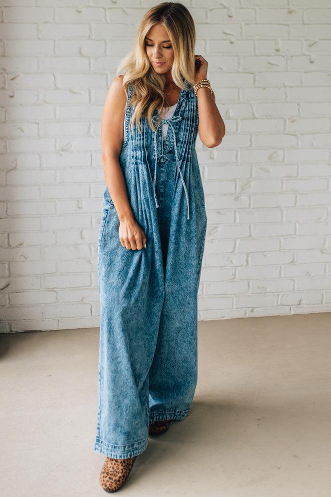 Acid Wash Pintuck Jumpsuit