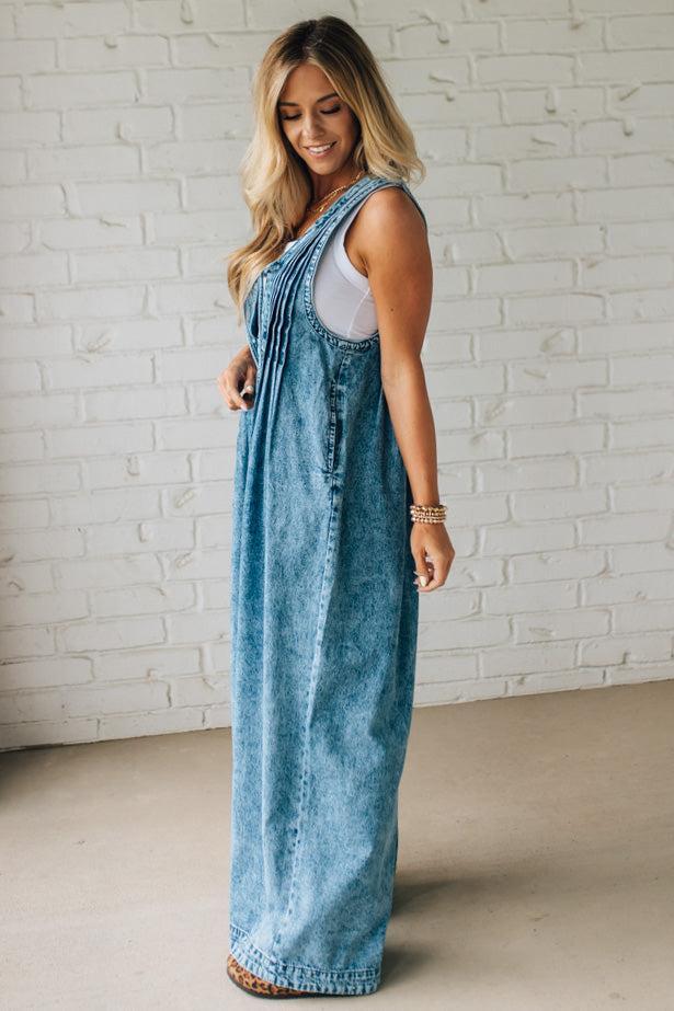 Acid Wash Pintuck Jumpsuit
