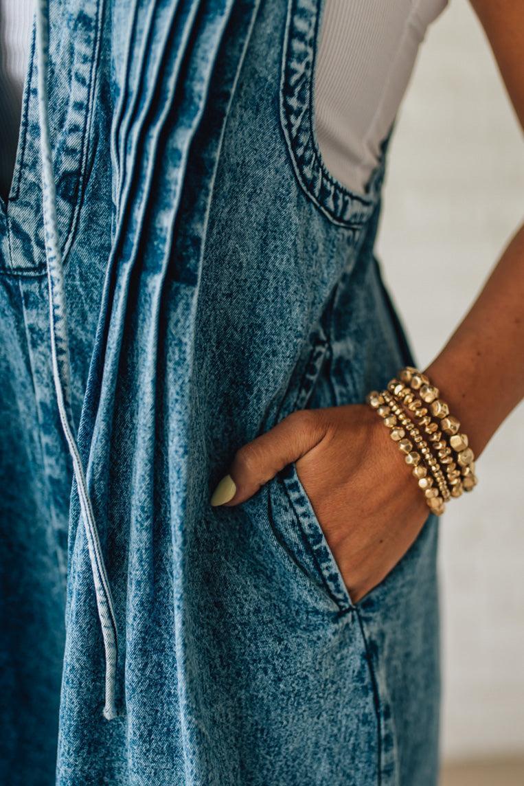 Acid Wash Pintuck Jumpsuit