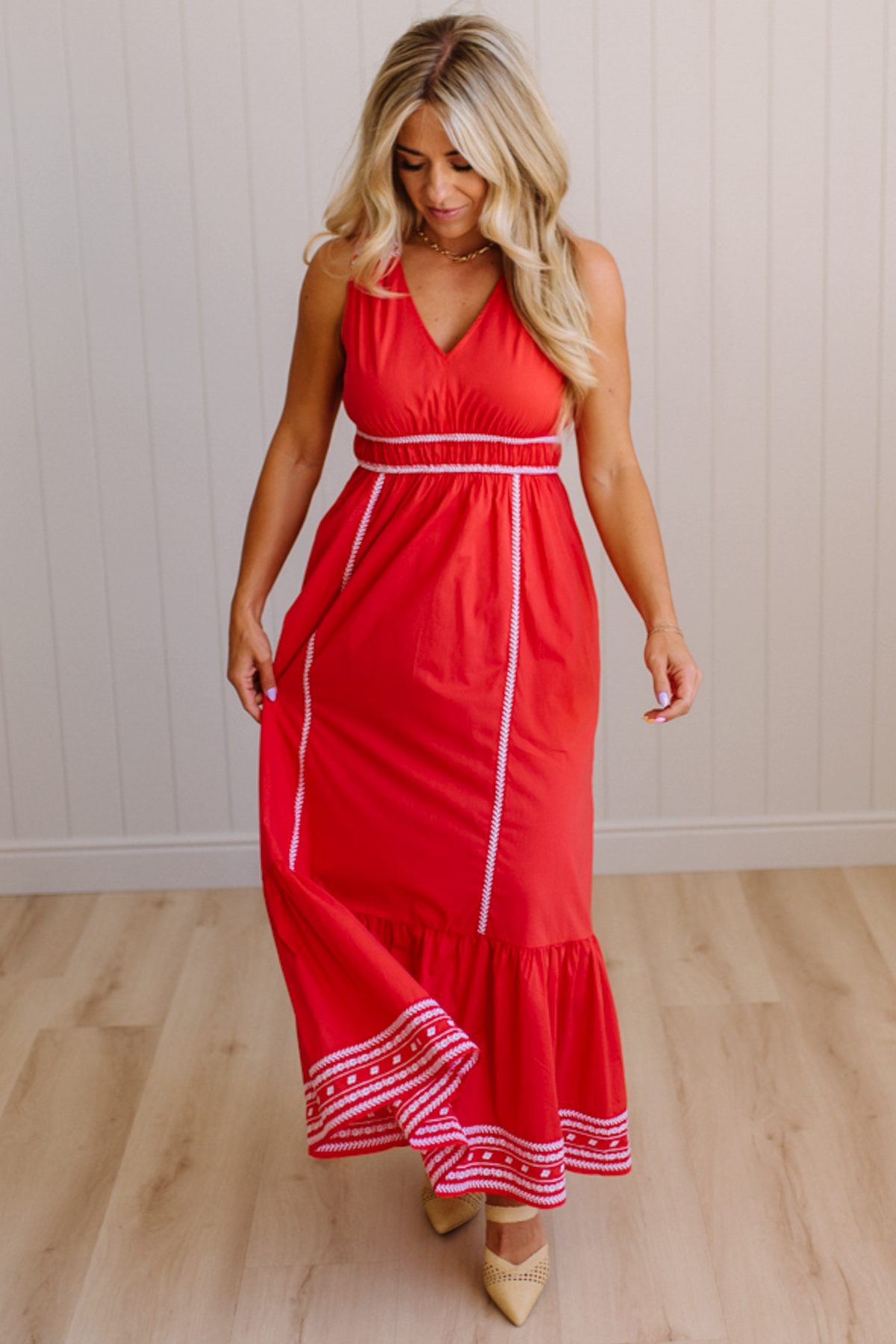 Adelia Embroidered V-Neck Dress