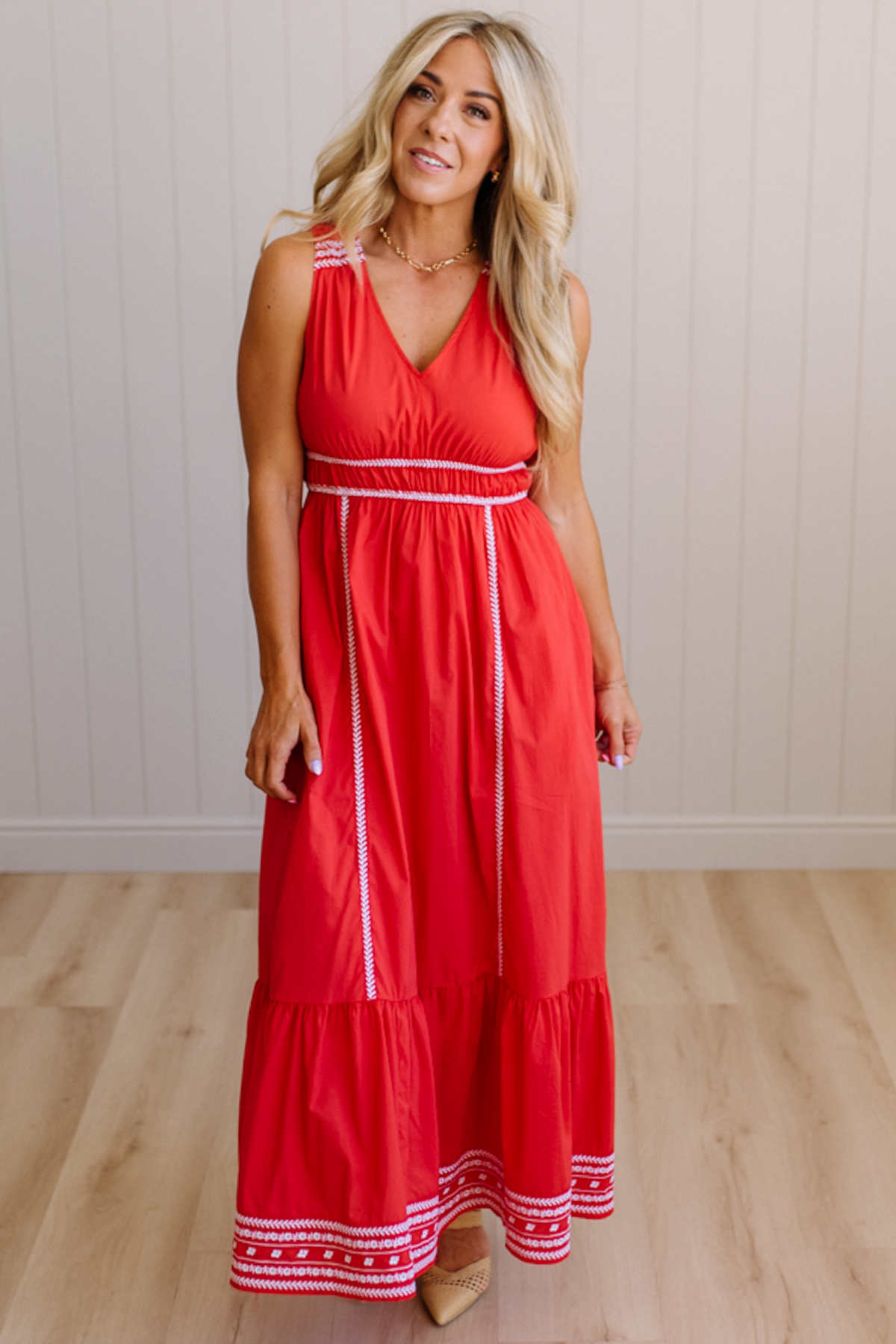 Adelia Embroidered V-Neck Dress