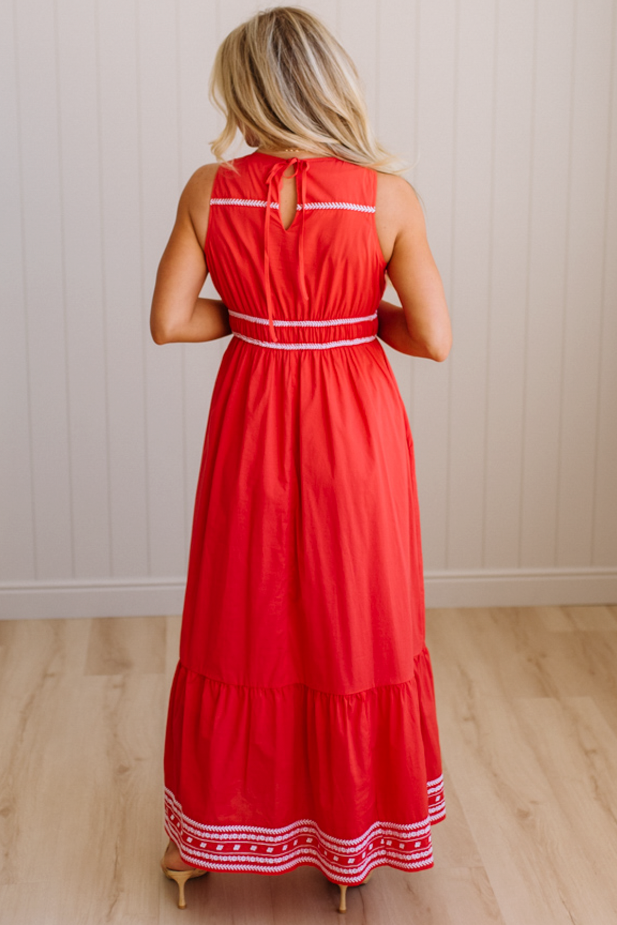Adelia Embroidered V-Neck Dress
