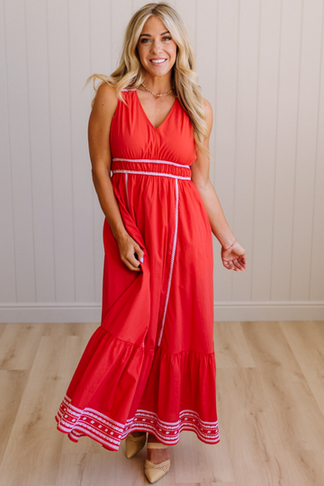 Adelia Embroidered V-Neck Dress