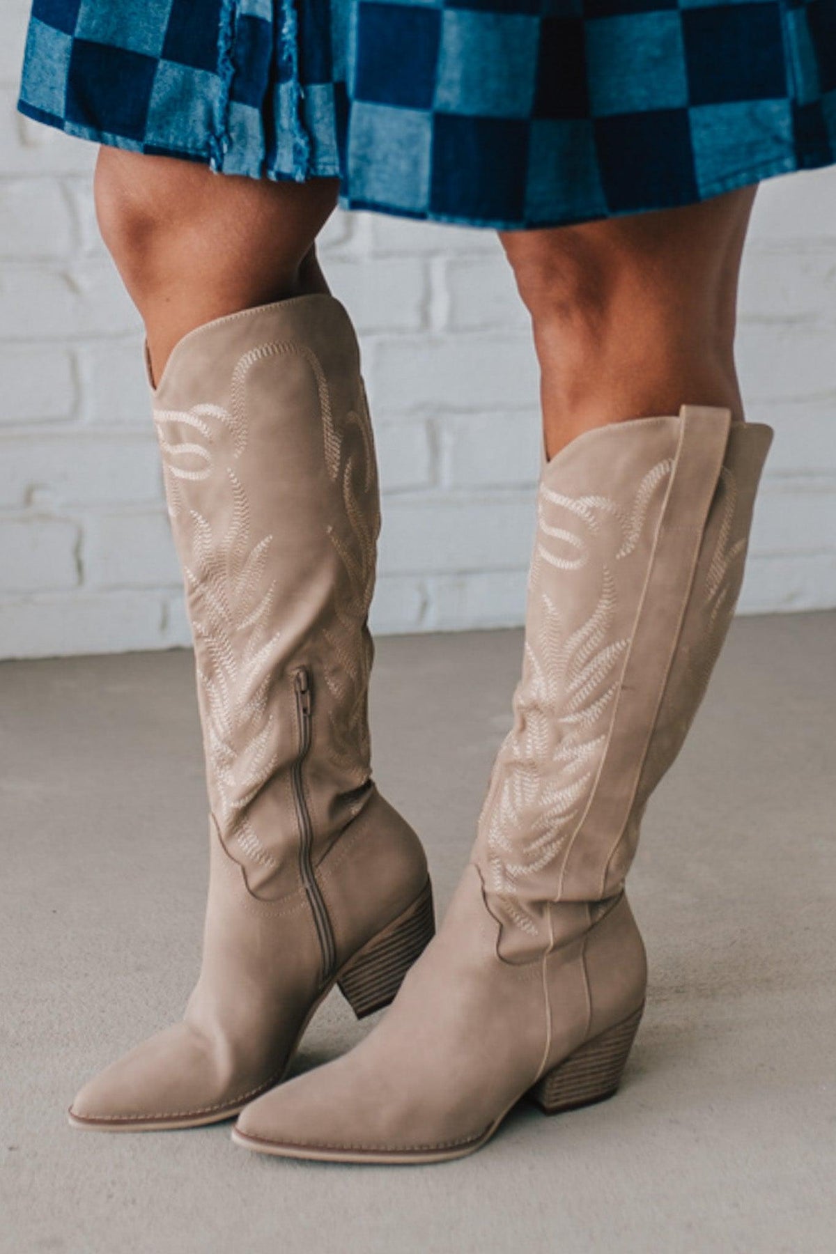 Aly Embroidered Western Boots | Cedar Wood