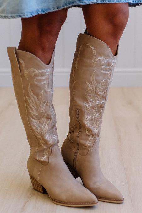 Aly Embroidered Western Boots | Cedar Wood