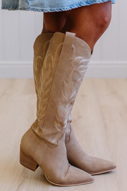 Aly Embroidered Western Boots | Cedar Wood