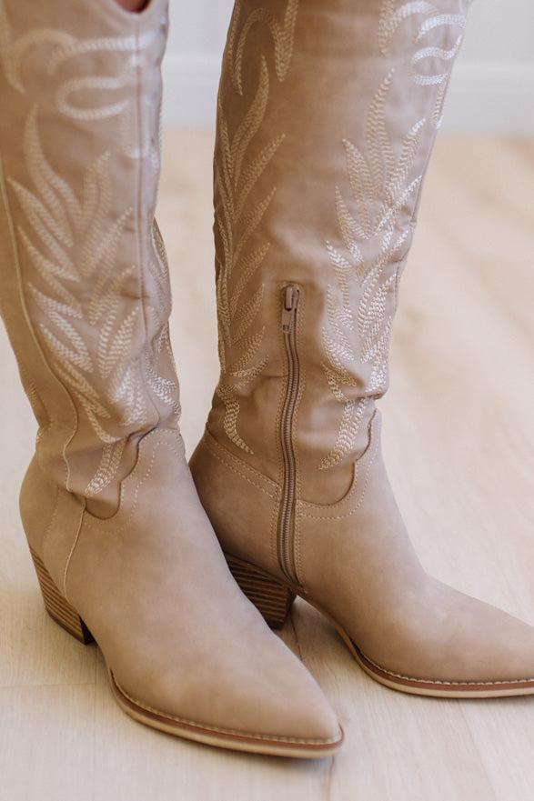 Aly Embroidered Western Boots | Cedar Wood