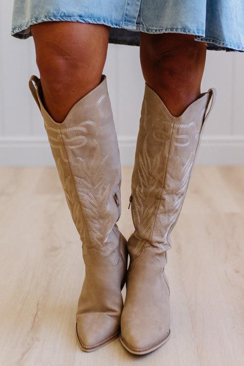 Aly Embroidered Western Boots | Cedar Wood