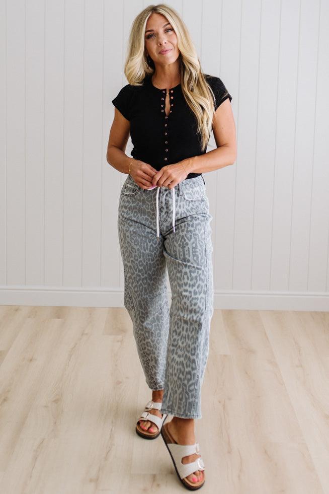 Amber Leopard Print Barrel Jeans - VERVET