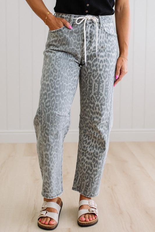 Amber Leopard Print Barrel Jeans - VERVET