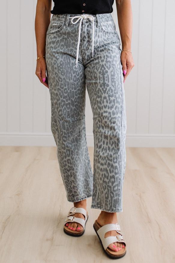 Amber Leopard Print Barrel Jeans - VERVET