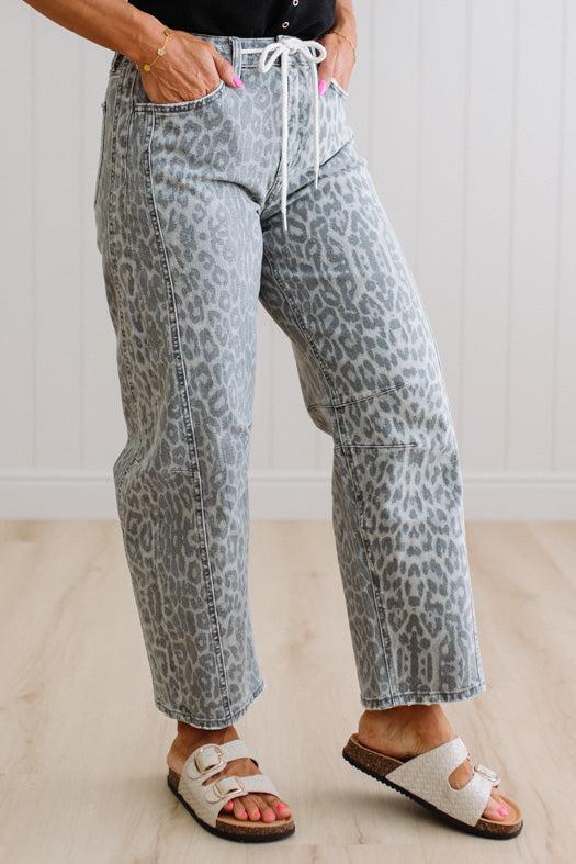 Amber Leopard Print Barrel Jeans - VERVET