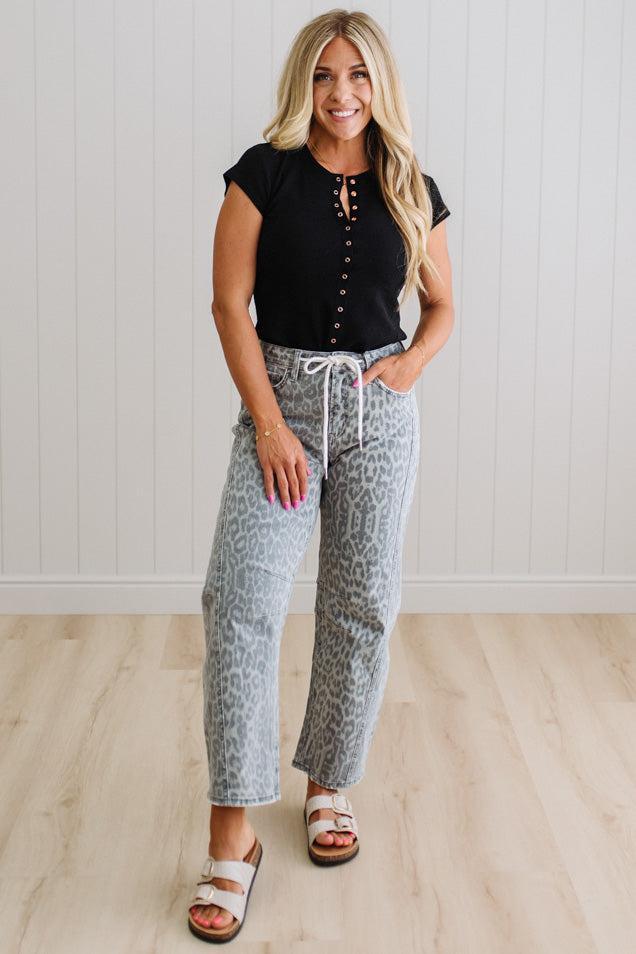Amber Leopard Print Barrel Jeans - VERVET