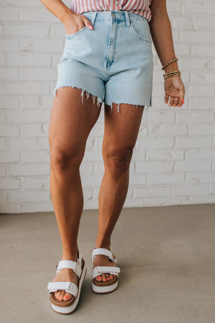 Aniah Acid Wash Distressed Denim Shorts - ANNIEWEAR