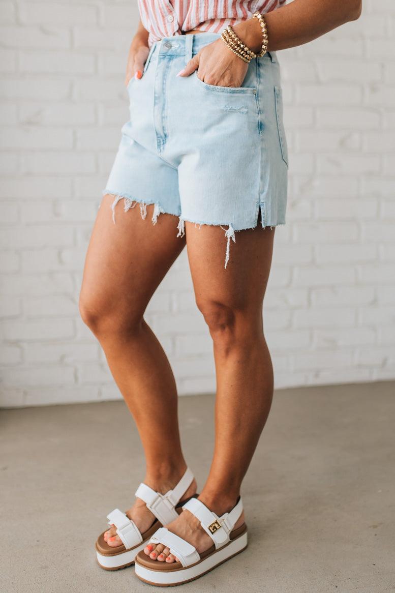 Aniah Acid Wash Distressed Denim Shorts - ANNIEWEAR