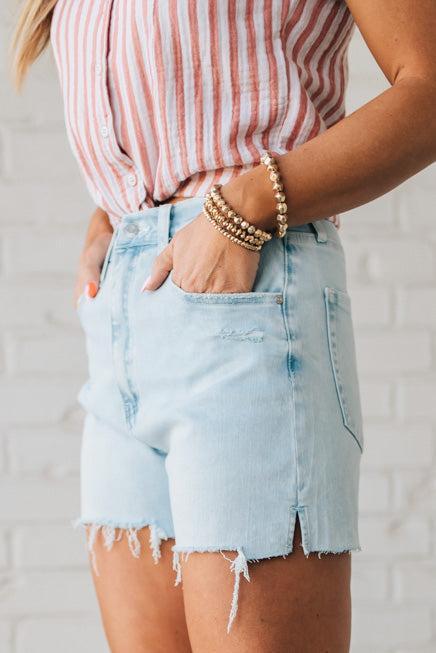 Aniah Acid Wash Distressed Denim Shorts - ANNIEWEAR