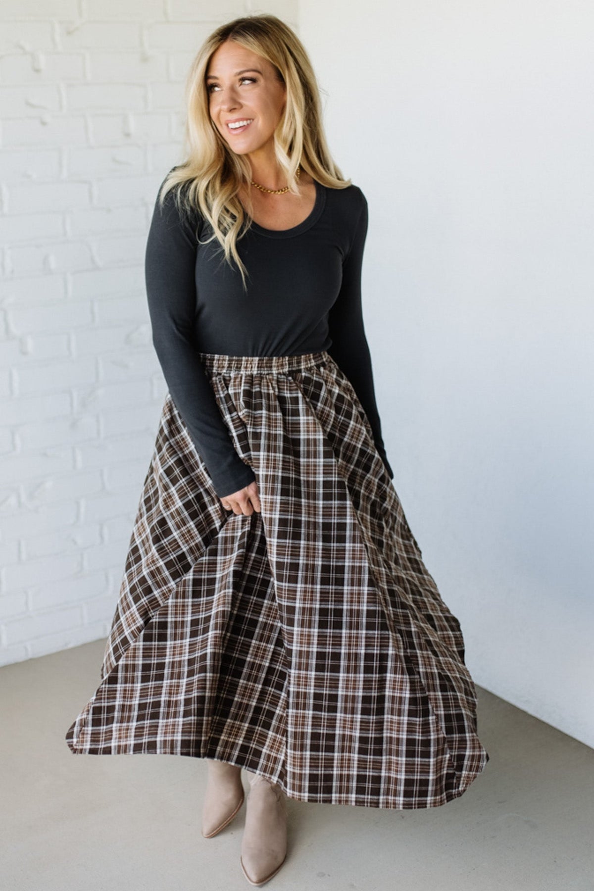 Asymmetrical Plaid Midi Skirt
