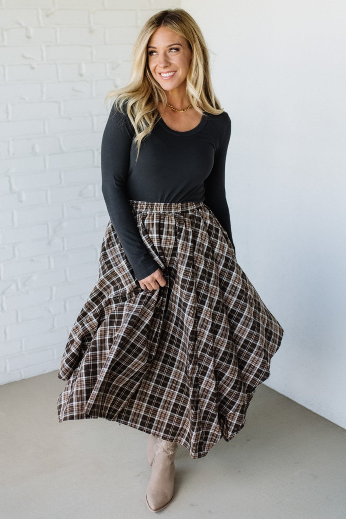 Asymmetrical Plaid Midi Skirt