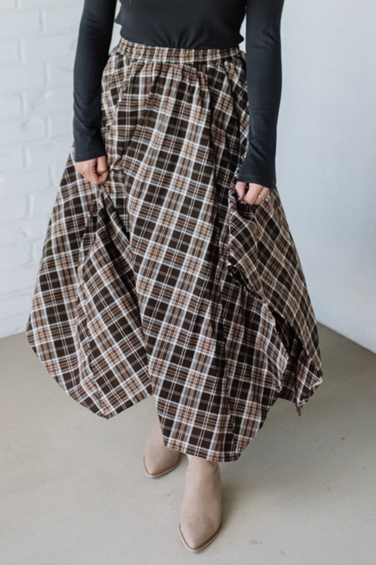 Asymmetrical Plaid Midi Skirt